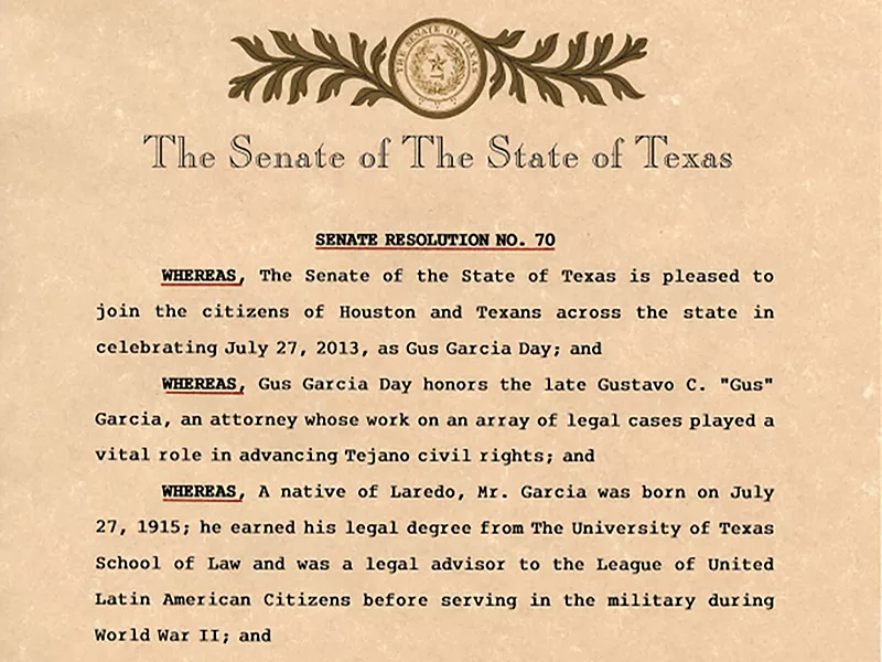 Declaration from the Senate of the State of Texas