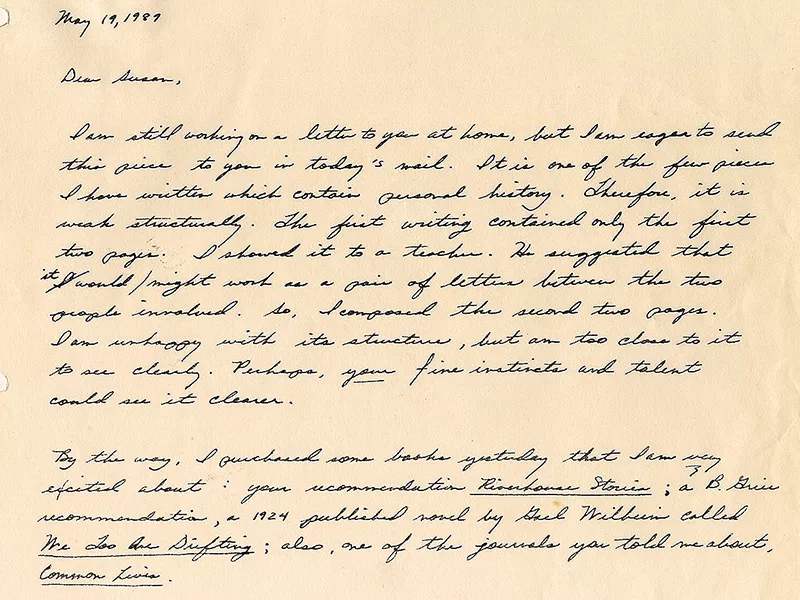 Handwritten letter to Susan Klimczak