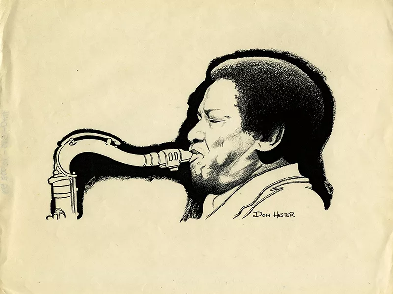 Drawing of Illinois Jacquet playing the saxophone.