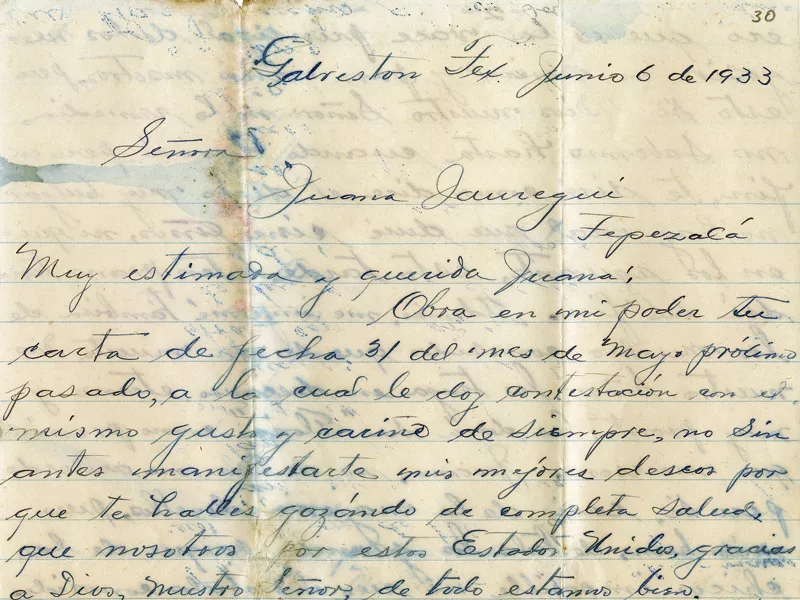 Portion of a handwritten letter in blue ink from 1933