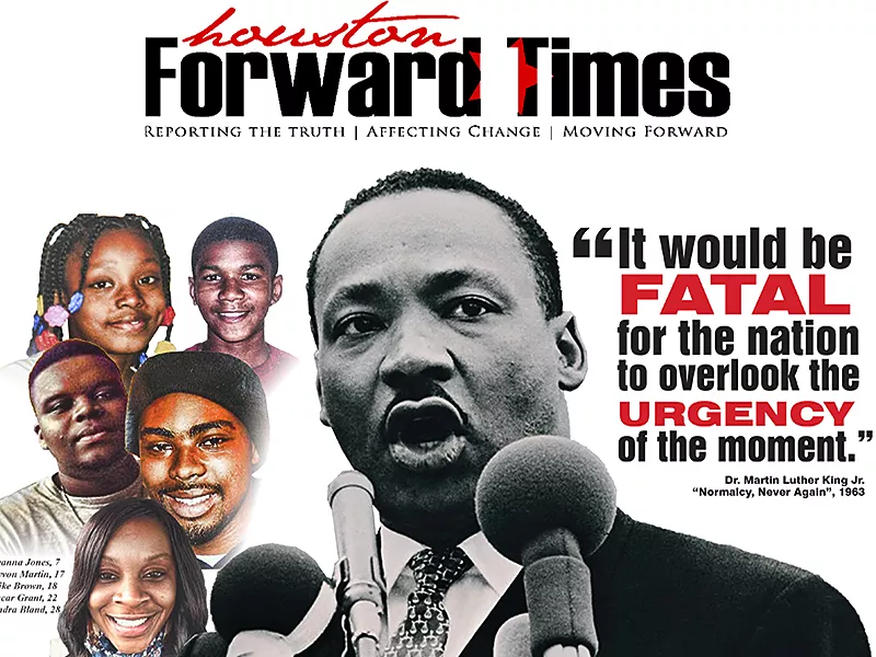 Front page of the Houston Forward Times featuring an image of Dr. Martin Luthor King Jr.